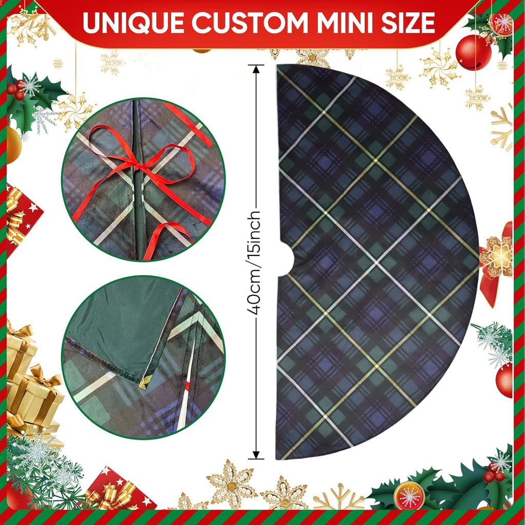 Mini Christmas Tree Skirt 15 Inch – Campbell Clan Tartan Navy Blue and Green Plaid Tree Mat for Small, Pencil, or Desktop Xmas Trees, Scottish Holiday Decor for Desk, Office, Shelf, or Compact Space