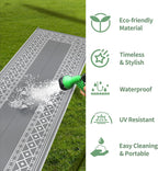 GENIMO Outdoor Rug Waterproof for Patio, 2.5'x8' Foldable Reversible Plastic Straw Runner Rugs and Carpet for Porch, Outside Area Mat for Rv, Deck, Picnic, Camper, Balcony, Beach, Grey & White