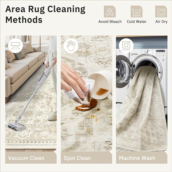 Soalmost 5x7 Area Rug Low Pile Washable Trendy Faded Style Rug, Foldable Stain - Image 9