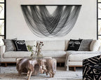 Flber Macrame Wall Hanging Black 59.00" W x 31.00" L Boho Wall Decor Large Boho Yarn Tapestry Living Room Bedroom Home Wall Décor