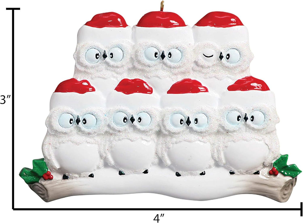 Owl Family of 7 Ornament 2025 Personalized Family Christmas Ornaments 2025 | White Holiday Keepsake Woodland Owls Personalized Tree Ornaments for Grandchildren, Siblings & Grandkids of Seven Ornament