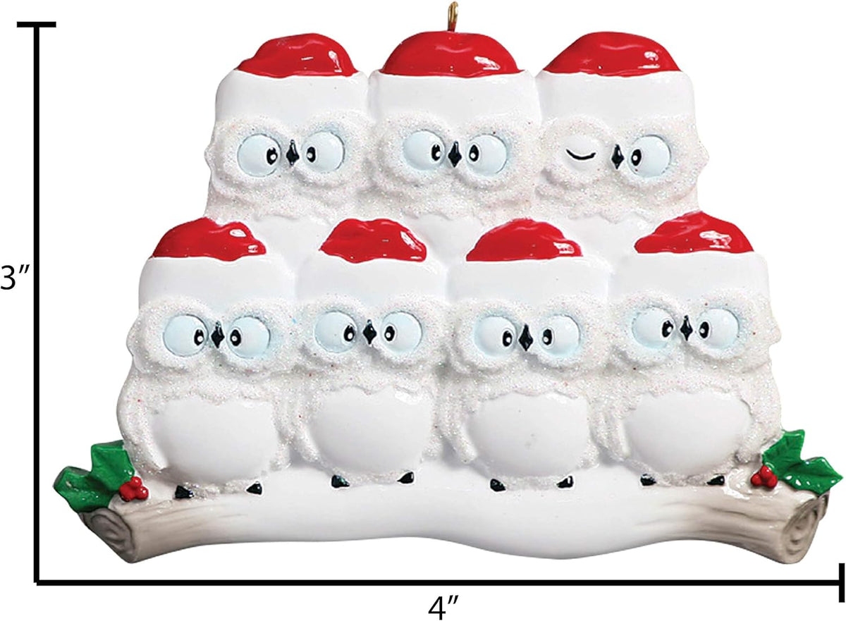 Owl Family of 7 Ornament 2025 Personalized Family Christmas Ornaments 2025 | White Holiday Keepsake Woodland Owls Personalized Tree Ornaments for Grandchildren, Siblings & Grandkids of Seven Ornament