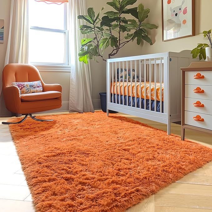 Amdrebio Burnt Orange Shag Plush Large Area Rug 6x9 - Image 5