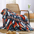 CASAAGUSTO Boho Sherpa Throw Blanket, Aztec Throw, Ultra Soft, Warm, Cozy, Plush, Thick Fleece Bohemian Throw Blanket for Couch, Bed, Sofa (Navy Blue 50 * 60 Inch)