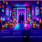 AOHMPT Glow-in-the-Dark Halloween Tapestry - UV Reactive Black Light Wall Hanging Decor for Spooky Parties, Bedroom, Living Room (Witches, 79L x 59W, Unframed)