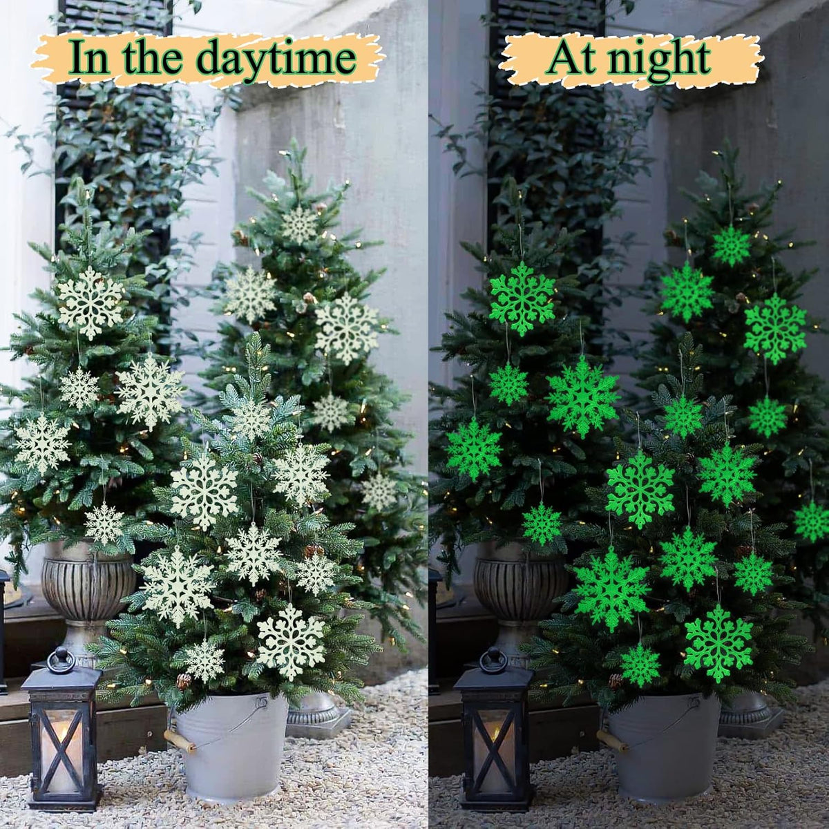 Christmas Snowflake Ornament Glow in The Dark Decorations- 36Pcs Luminous Plastic Snowflake Ornaments for Christmas Tree Decorations Winter Wonderland Bedroom Home Frozen Party Supplies