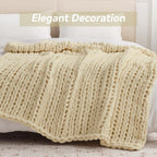 Chunky Knit Throw Blanket, 30''*40'' Knitted Throw Chenille Yarn for Bed Couch, Handmade Oatmeal Crochet Big Thick Blanket, Machine Washable Cute Comfy Blanket for Home Decor
