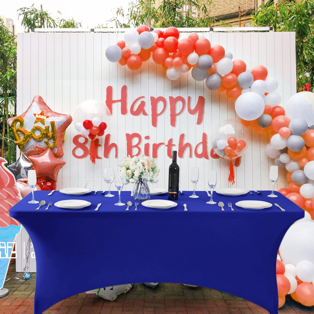 SuperO Waterproof Spandex Table Cover for 6FT Table Universal Fitted Stretch Tablecloth for Party, Banquet, Wedding and Events-Royal Blue