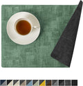 Romanstile Reversible Vinyl Placemats Set of 8, Faux Leather 100% Waterproof Oil-proof Wipeable Place Mats, Heat Resistant Dual Sided Table Mats for Kitchen/Dining/Party (Grey DarkGreen, 12 x 17 Inch)