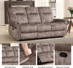 EBELLO 2 Pieces Reclining Couch Furniture Set for Living Room, 1 Seat Power Recliner and a 3 Seater Sofa, Vintage Rivet Mid-Century Design for Living Room, Brown