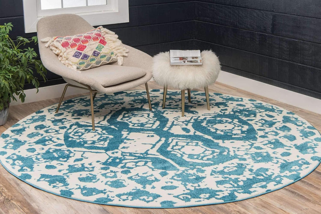 Unique Loom Rosso Collection Vintage Traditional Distressed Blue Round Rug (3' 3 x 3' 3)