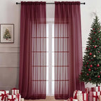 Wine Sheer Curtains 108 Inches Long 2 Panels Set, 59 Inch Extra Wide by OVZME