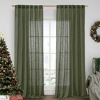 95 Inches Long Olive Green Linen Curtains by LAMIT