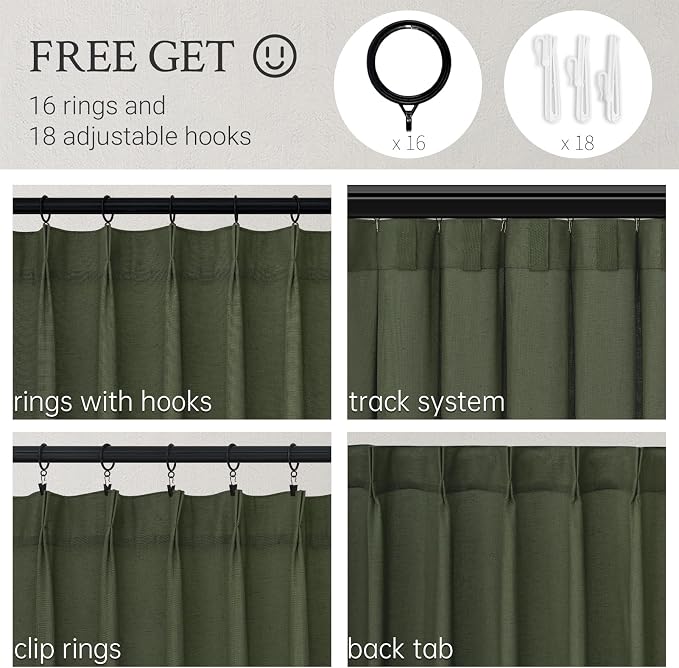 Olive Green Linen Semi Sheer Curtains 86 Inches Long, Spring Boho Natural - Image 2