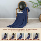 inhand Navy Blue Throw Blanket for Couch and Bed, Soft Living Room Home Decor Knitted Twin Size Blanket, Outdoor Lightweight Breathable Summer Blanket, Farmhouse Warm Woven Decorative, 60"x80"