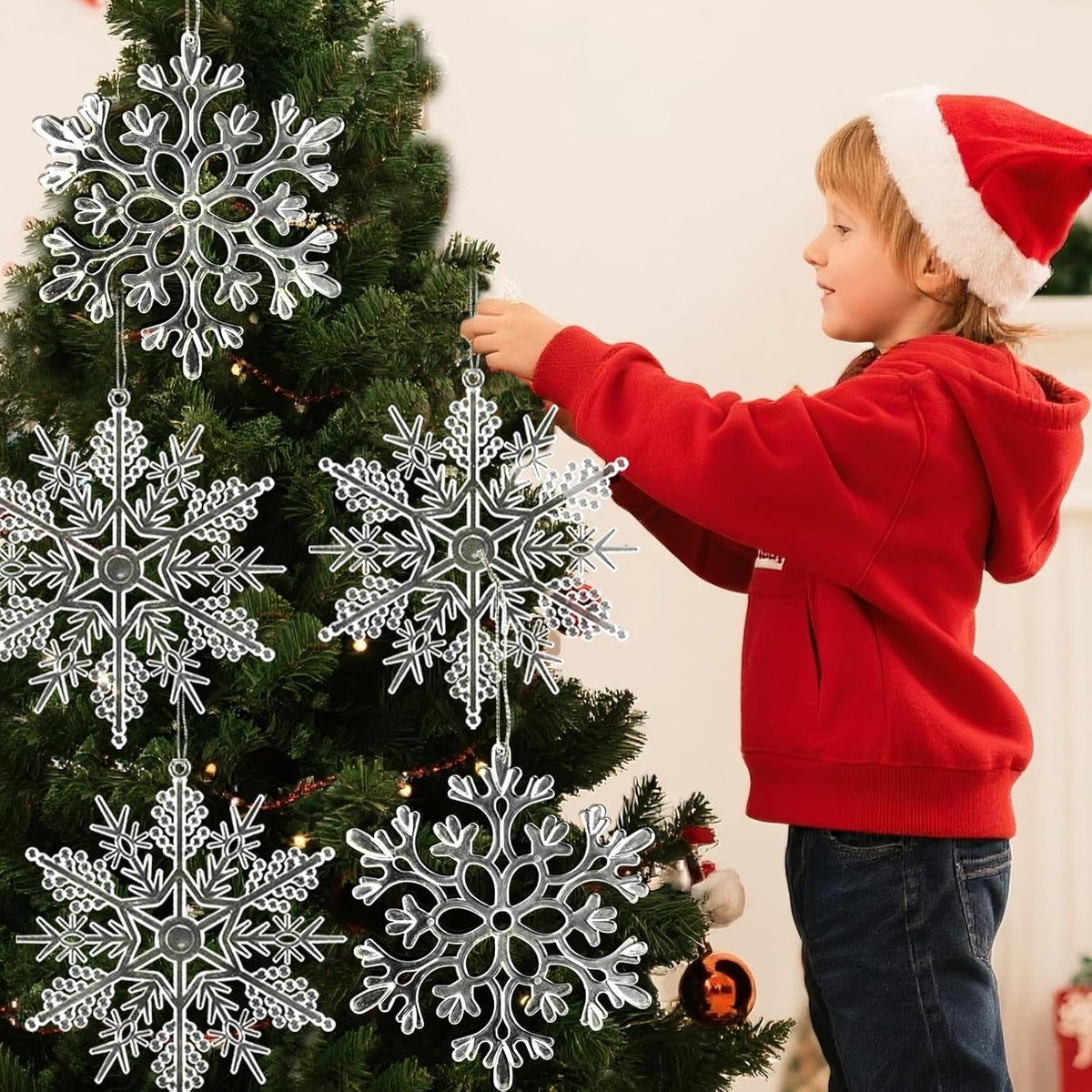6pcs Large Clear Snowflakes Ornaments 12" Big Plastic Glitter Snowflake for Winter Indoor Outdoor Christmas Tree Window Room Decorations Giant Craft Snowflakes