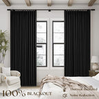 Black Pinch Pleated 100% Blackout Linen Bedroom Curtains 96 Inch Length | - Image 3
