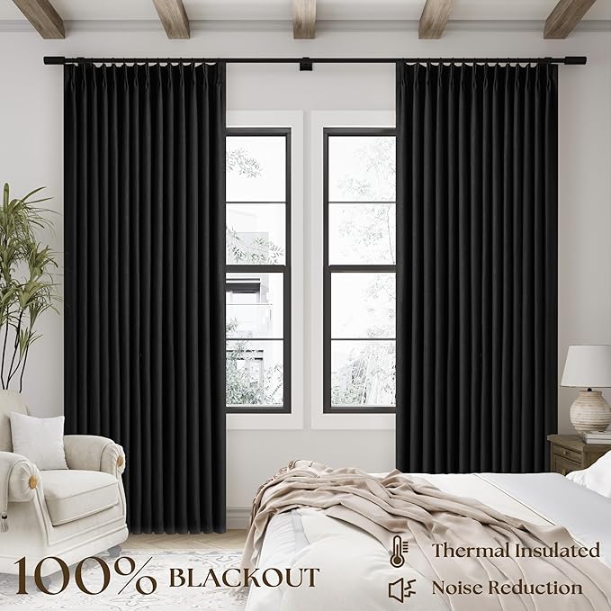 Black Pleat Linen Blackout 102 Inch Curtains - Image 3