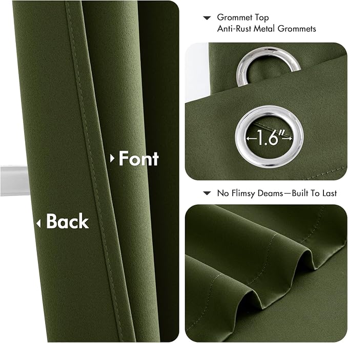 MIULEE Blackout Curtains for Bedroom 2 Panels 34 x 63 Inch Long Olive Green | - Image 4