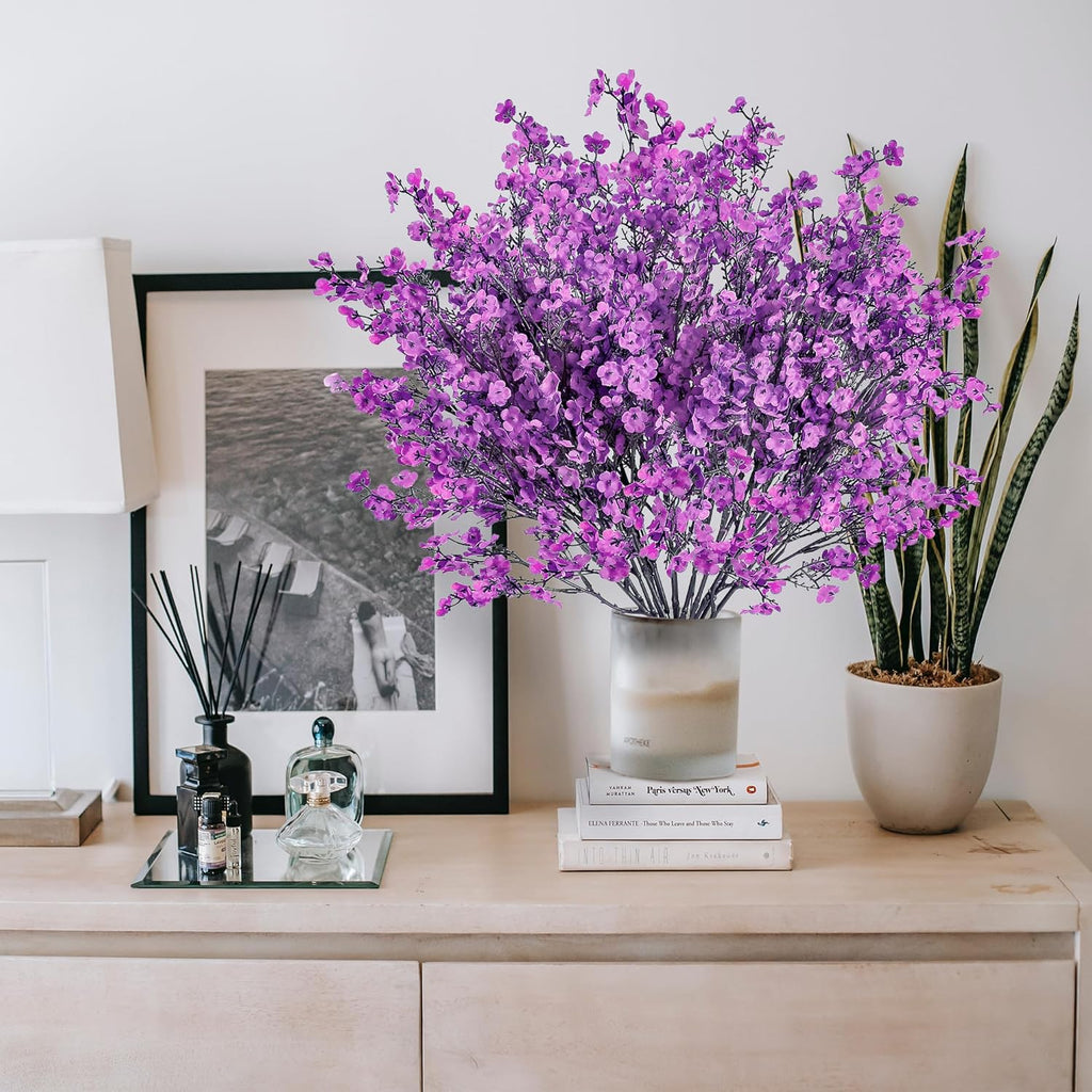Sggvecsy 10 Pcs Babys Breath Artificial Flowers Gypsophila Bouquets Bulk Real Touch Fake Silk Flowers for Home Wedding DIY Floral Arrangement Kitchen Table Centerpiece Festival Decoration (Purple)