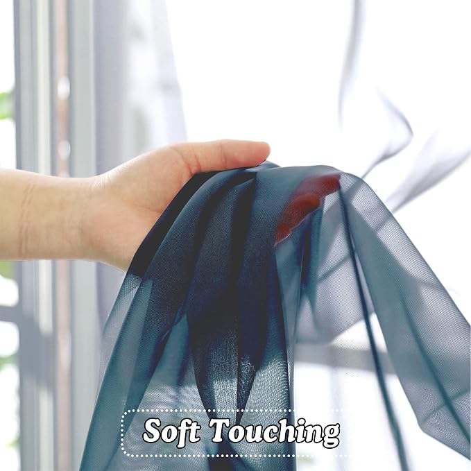 Dusty Blue Sheer Curtains 36 inches Long, Short Kitchen Window Treatment Solid - Image 3