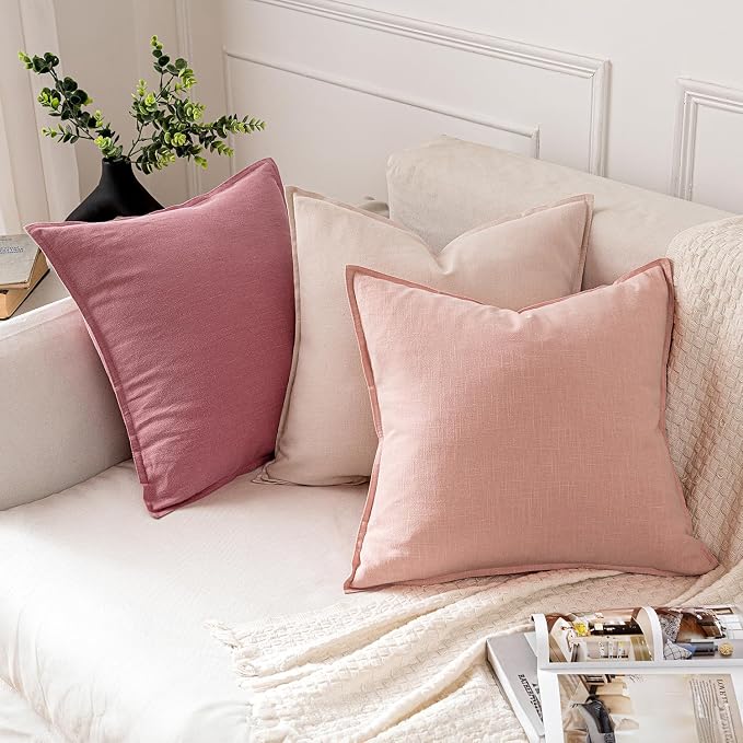 MIULEE Decorative Linen Euro Sham Pillow Covers 24x24 Light Pink | Boho - Image 4