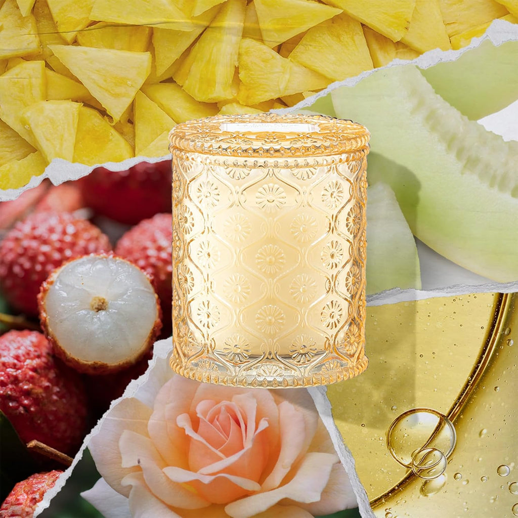 LA JOLIE MUSE Tahitian Lychee Candle - Lychee, Melon, Pineapple | 6 oz Natural Soy Wax | 40 Hours Clean Burn | Tropical Fruit Candle | Gift for Little Getaway