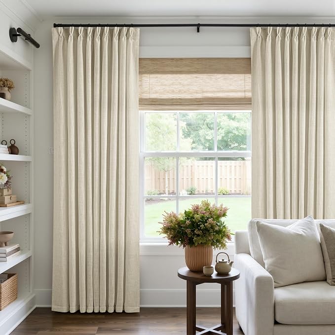 60 Inch Width 92 Inches Long Linen Pinch Pleated Curtains 1 Panel | Light by Twodrapes