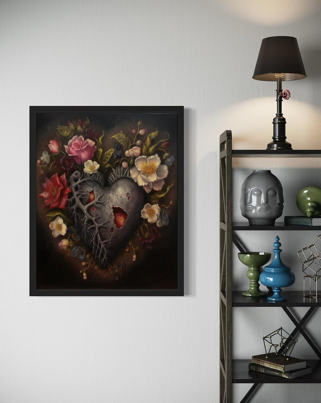 Gothic Heart Poster Art Print, Halloween Scary Vintage Wall Art Academia Spooky Painting Decoration for Horror Prints, Posters Bedroom Decor 89 (Gothic Heart, 11 x 14 inches, Black Frame)