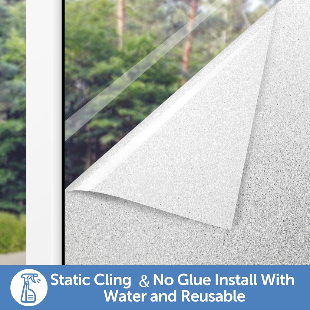 HIDBEA Frosted Window Privacy Film - Non Adhesive Static Cling Glass Stickers Sun UV Blocking Heat Control Door Covering Decals for Home Office, 45.3 x 157.5 Inch