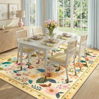 RELEANY Floral Washable 9x12 Area Rugs Ivory/Yellow | Flower Carpet Print Boho - Image 6