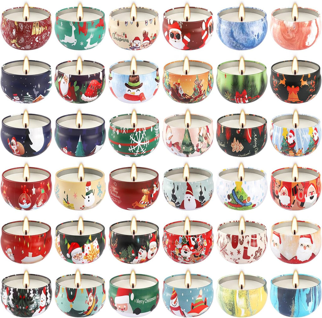 36Pack Christmas Scented Candles Sets,Long Burning,2.5oz Natural Soy Wax with Essential Oils Decorative Aromatherapy Candles for Christmas，Thanksgiving Gift, Home Scented