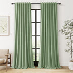 Light Sage 100% Blackout Linen Curtains 108 Inch Length 2 Panels Set by Guken