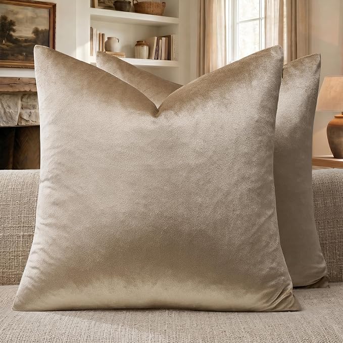 GIGIZAZA Taupe Velvet Pillow Covers 24x24 Decorative Pillows Pack of 2 | by GIGIZAZAFocusingonhomedecoration