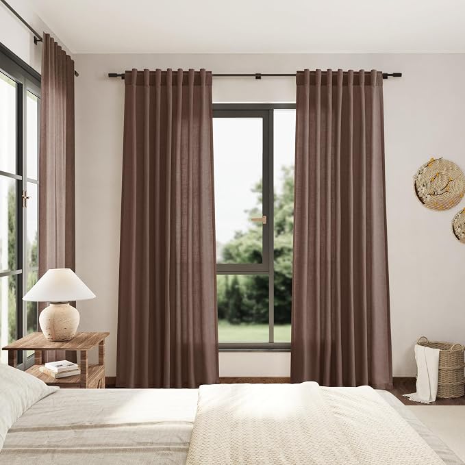 Mocha Mousse Curtains 90 Inch Length 2 Panel Set Back Tab Rod Pocket Linen Boho - Image 7