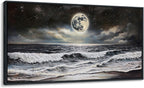 QZQCBLC Black and White Wall Art, Sea Beach Pictures Moon Starry Clouds Ocean Scene Framed Canvas Paintings Artwork for Living room Bathroom Bedroom Home Office Wall Pictures Decor 20x40 IN