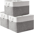 TheWarmHome Storage Bins Baskets for Organizing, 20.5L×15.7W×13.8H 3 Pack Sturdy Fabric Storage Basket W/Handles, Decorative Foldable Storage Baskets for Shelves Closet Nursery Toy (White & Grey)