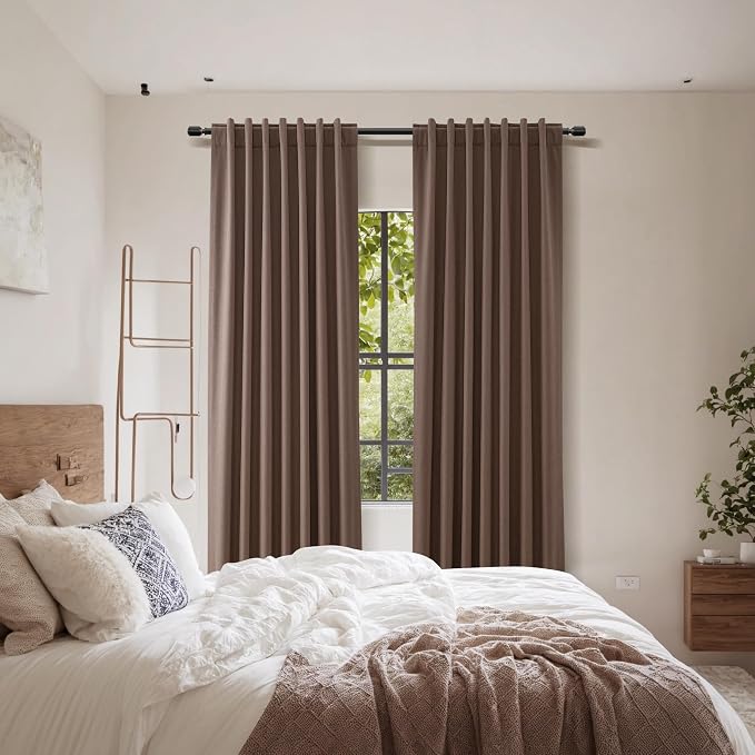 Cappuccino 100% Blackout Linen Curtains 108 Inch Length 2 Panels Set - Image 8