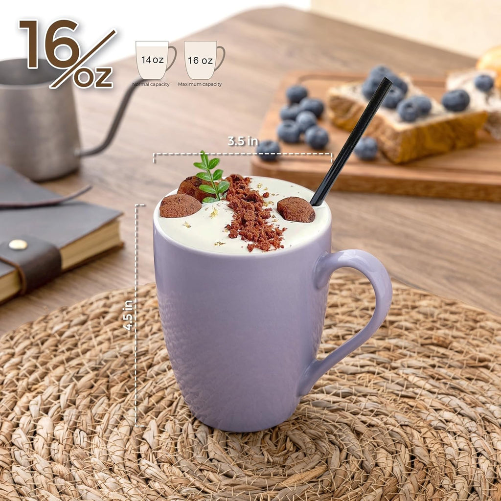 GBHOME 16oz Coffee Mugs Set of 6, Large Ceramic Coffee Mugs for Man, Woman, Dad, Mom, Modern Coffee Mugs Set with handle for Tea/Latte/Cappuccino/Milk/Cocoa. Dishwasher&Microwave Safe,Puple