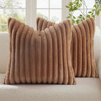 decorUhome Fall Faux Fur Throw Pillow Covers 16x16 Set of 2 Brown | Decorative by decorUhome