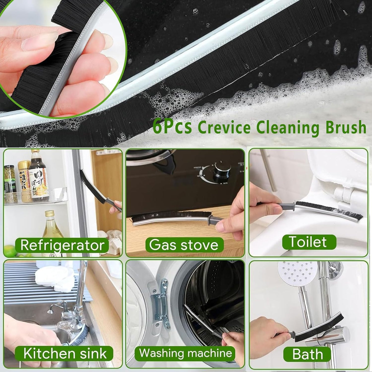 Crevice Cleaning Brush - 6pcs Hard Bristle Shower & Bathroom Gap Cleaning Tools