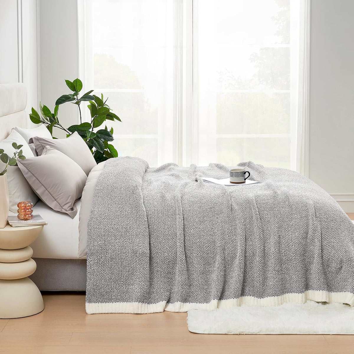 Snuggle Sac Queen Size Bedding Blanket Grey Color, Super Soft Warm Blankets for Bed, Living Room, Luxurious Microfiber Blanket Dupes, Heather Grey, 90x90 inches