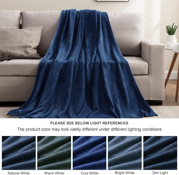 BEDELITE Fleece Blanket Soft Plush Queen Size Bed Blanket Navy 90"x90" | Ultra - Image 4