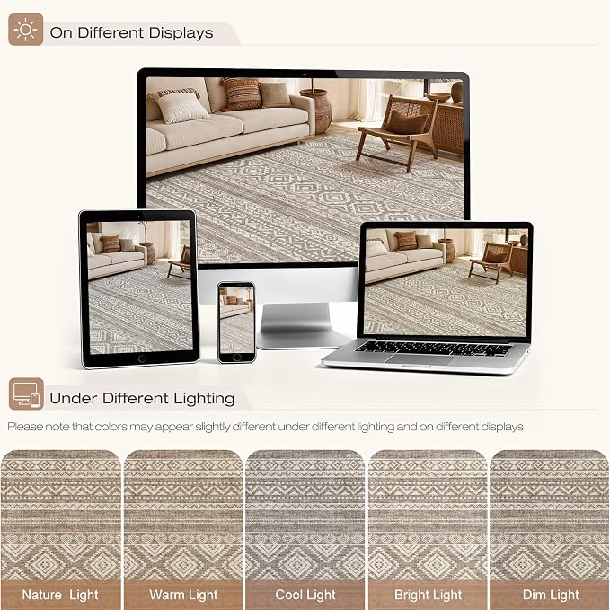 cotiled 6x9 Area Rugs for Living Room: Boho Washable Rug for Dining Room | - Image 8