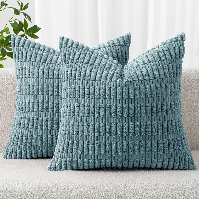 MIULEE Corduroy Decorative Throw Pillow Covers 18x18 Coastal Blue Pack of 2 | by MIULEE