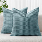 MIULEE Corduroy Decorative Throw Pillow Covers 18x18 Coastal Blue Pack of 2 | by MIULEE