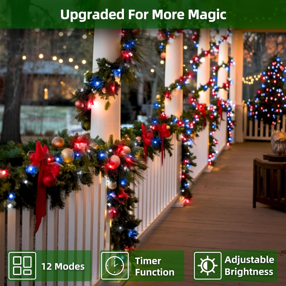 750 LED 240FT Christmas Lights Outdoor,12 Lighting Modes Christmas String Lights with Timer, Dimmable Plug in Red White and Blue LED StringLights Waterproof for Yard Tree Wedding Party Holiday