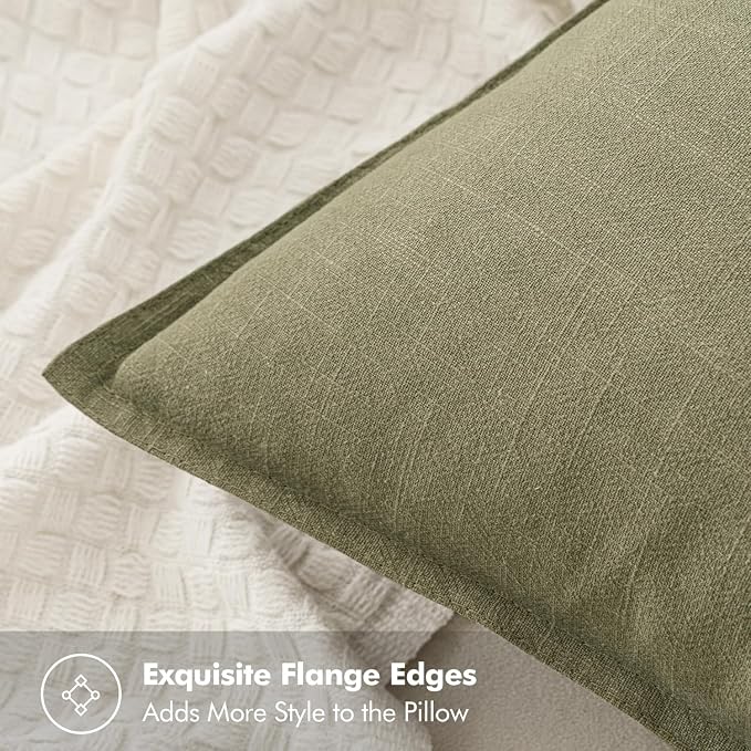 MIULEE Decorative Linen Pillow Covers 20x20 Inch Light Olive Green | Boho - Image 2