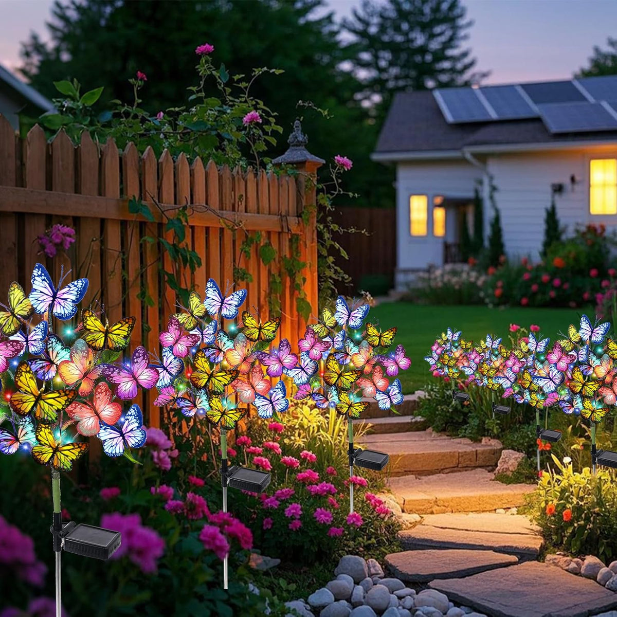 Solar Garden Lights Outdoor Waterproof Decorative Solar Lights Outdoor 8 Pack with 176 LED 136 Butterfly Flower Garden Decor Yard Decorations Patio Lawn, Gifts for Mother's Day Mom Women