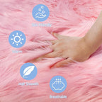 4 Ft Fluffy Round Pink Rugs for Bedroom Girls, Plush Faux Sheepskin Fur Rug for - Image 4